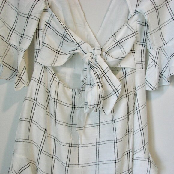 Saints + Secrets Mini Dress White Black Check Ruffle Trim Keyhole Back Small NWT - Picture 15 of 16